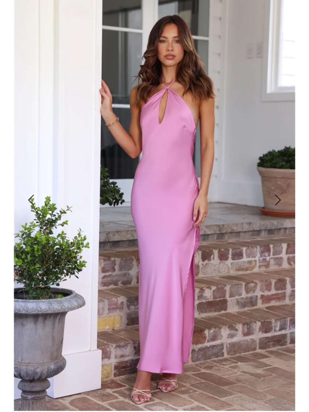 NWT Hello Molly Admired From All Angles Satin Halter Maxi Dress PINK – Size XS